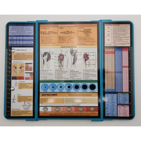 Other - Nurse Foldable Clipboard Trifold Teal Metal With Cheat Sheet on Back Nursing